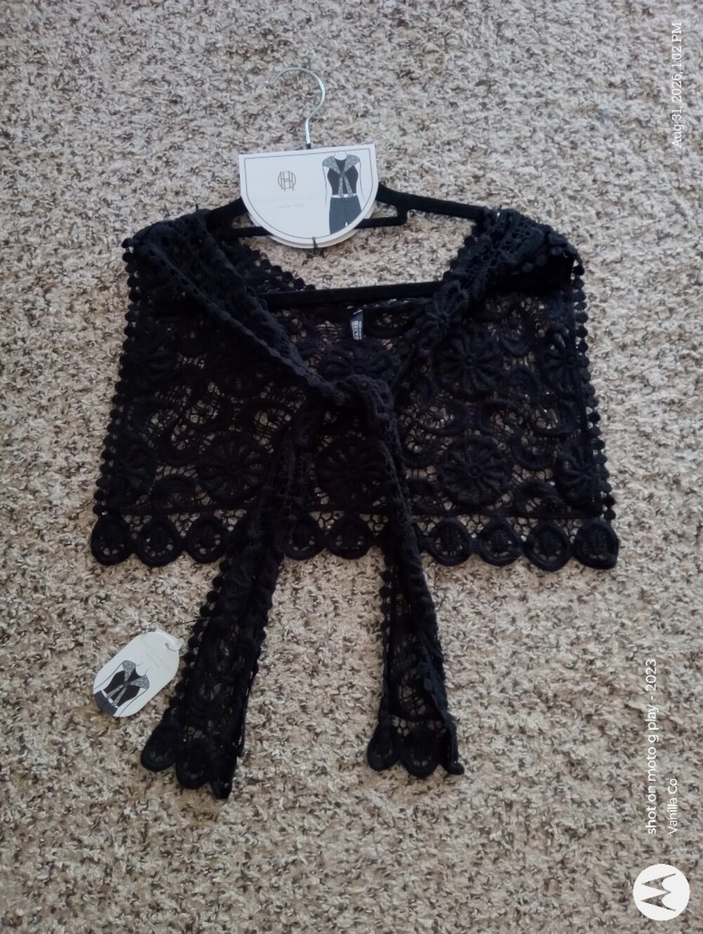 Anthropologie House of Harlow 1960 Crochet Sweater Cape Tie-Front Black One Size